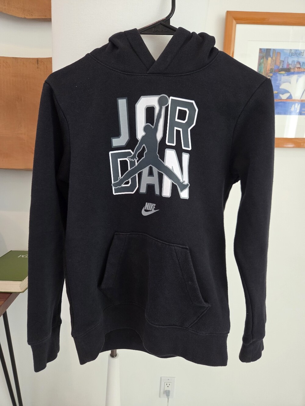 Nike Jordan Black Pullover Hoodie with Gray/White Logo